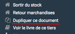 Dupliquer une facture depuis le bloc de raccourci à gauche.