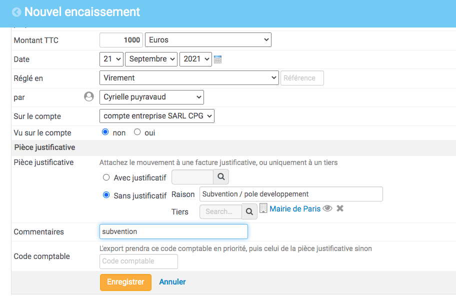 Ajouter une subvention