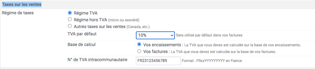 Réglage du taux à appliquer pour les articles ajoutés sur les documents commerciaux