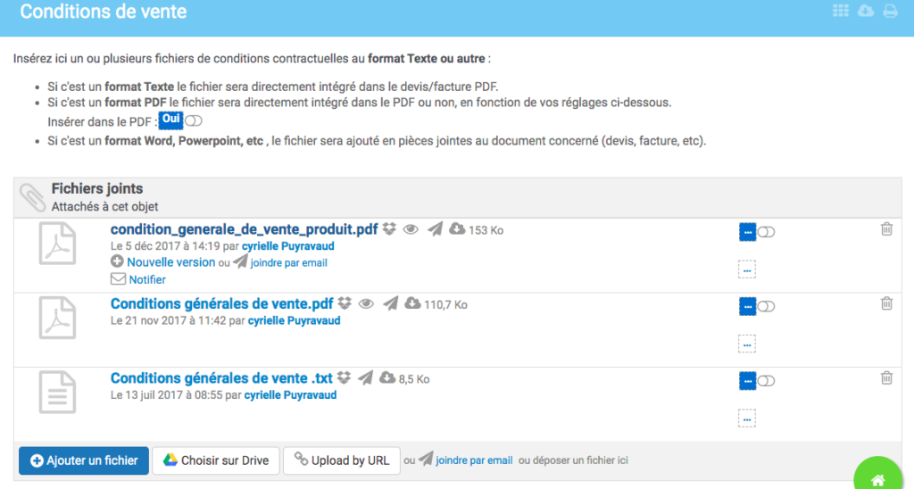 intégration du fichier de CGV dans le logiciel