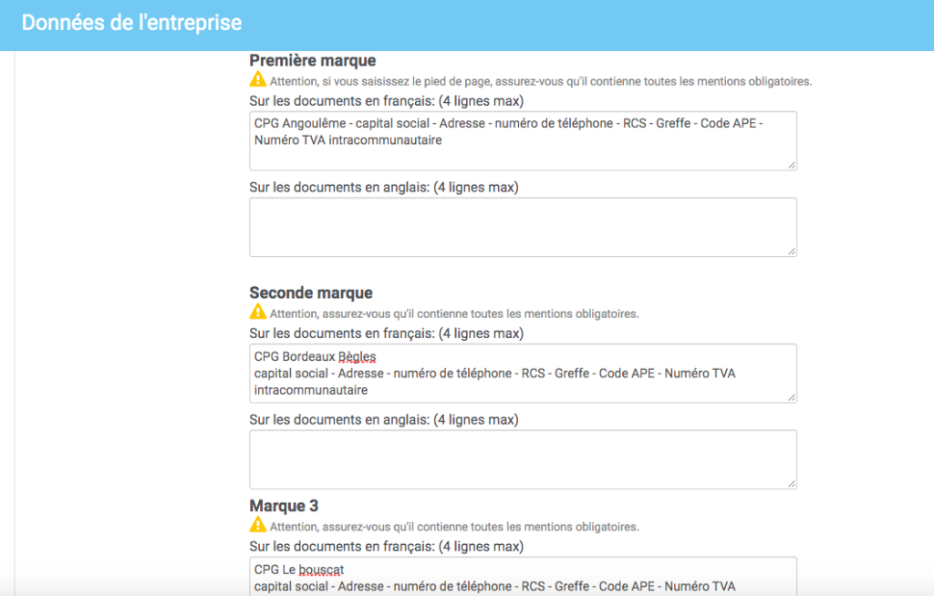 gestion du pied de page sur mesure pour les différentes marques