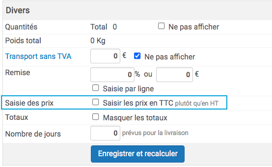 choix du mode de saisie des tarifs sur les commandes fournisseur