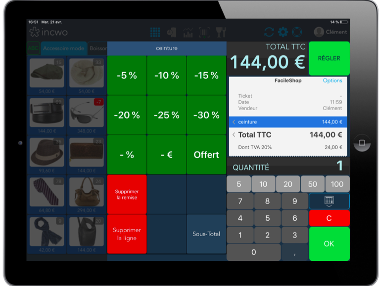 mettre à jour le ticket et effaçant des produits