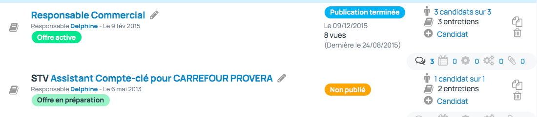 Depuis la liste vous pouvez ajouter de nouvelles offres, consulter celle déjà créée.