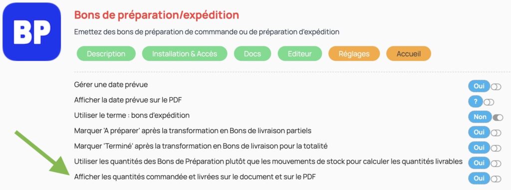 Afficher les quantités commandées et livrées sur les bons de préparation