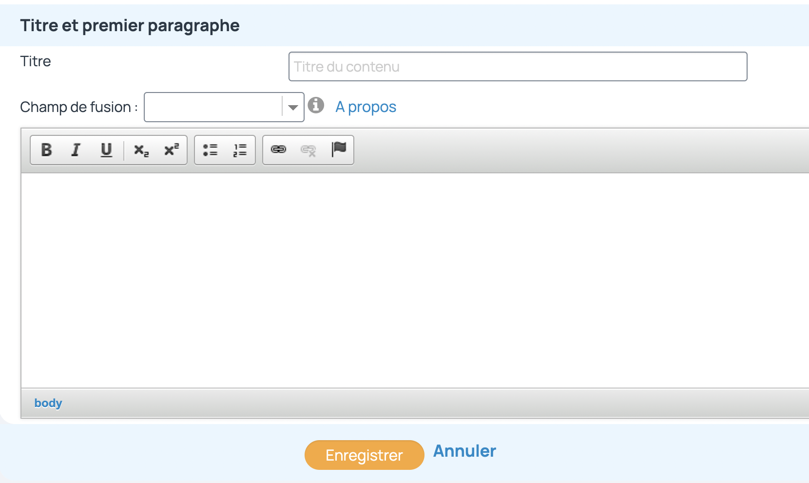 Lors de la création d'un document, il faut ajouter le premier paragraphe le composant