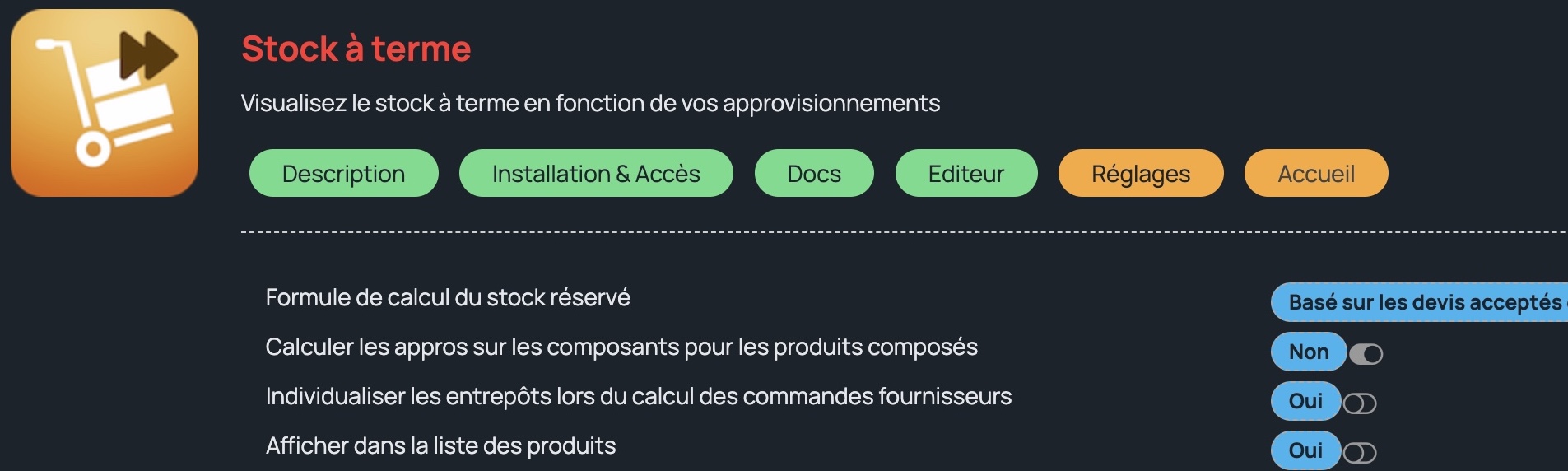 Régalage Application Stock à terme