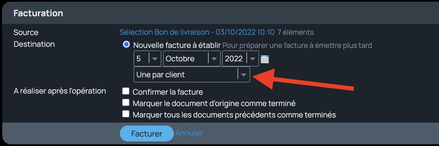 Option pour facturation en masse