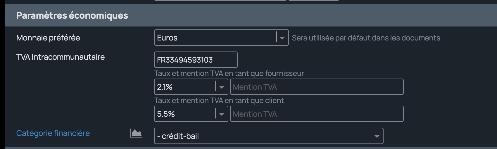 Paramètres économiques