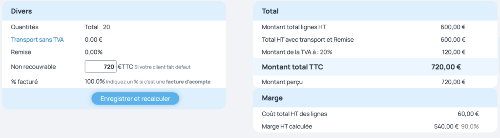 Le montant restant dû sur la facture est pris en compte et la facture n'est plus impayée