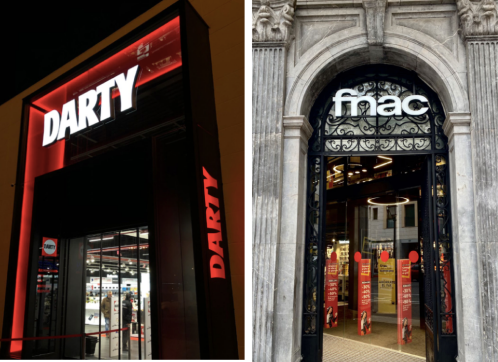 Enseignes lumineuses Darty et Fnac fabriquées par l'entreprise STP Enseignes qui ont contribué à son succès international